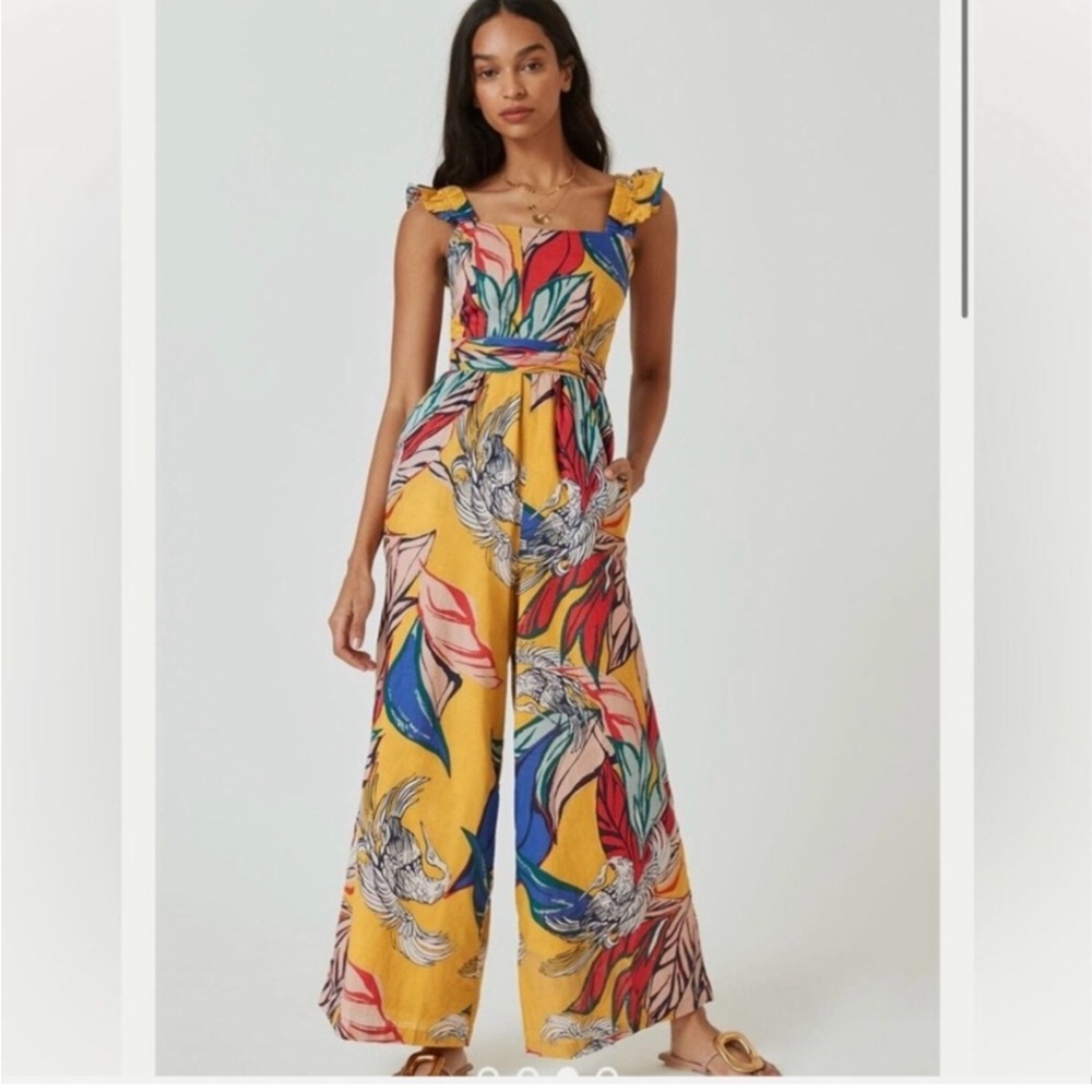 Bel Kazan Evie Jumpsuit. Colorful Maxi jumpsuit with Leaf Print